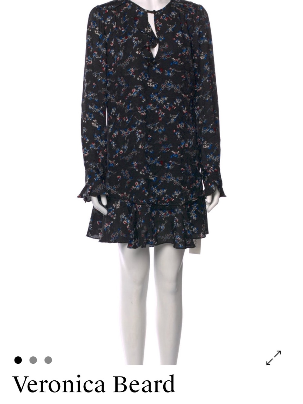 Veronica Beard Black Floral Keyhole Ruffle Long-Sleeve Dress